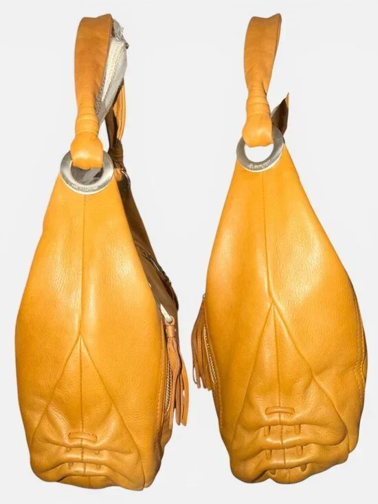 VTG B Makowsky Hobo Tan Leather Silver Nickel Accented Slouchy Shoulder Bag Boho - Picture 5 of 9